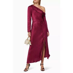 Mossman Motion Satin One Shoulder Maxi Dress Cowl Asymmetrical Red Wine 4